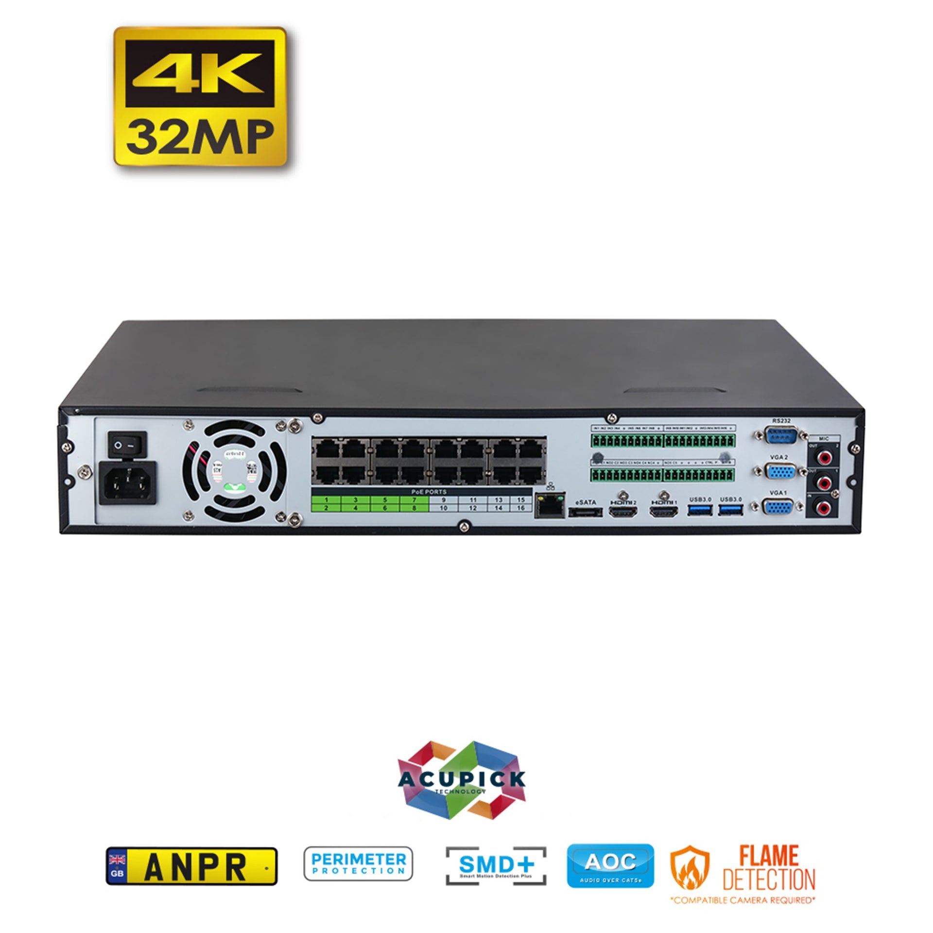 SPRO - 64 Channel 32MP 4K IP NVR with AI + ANPR + Flame Detection