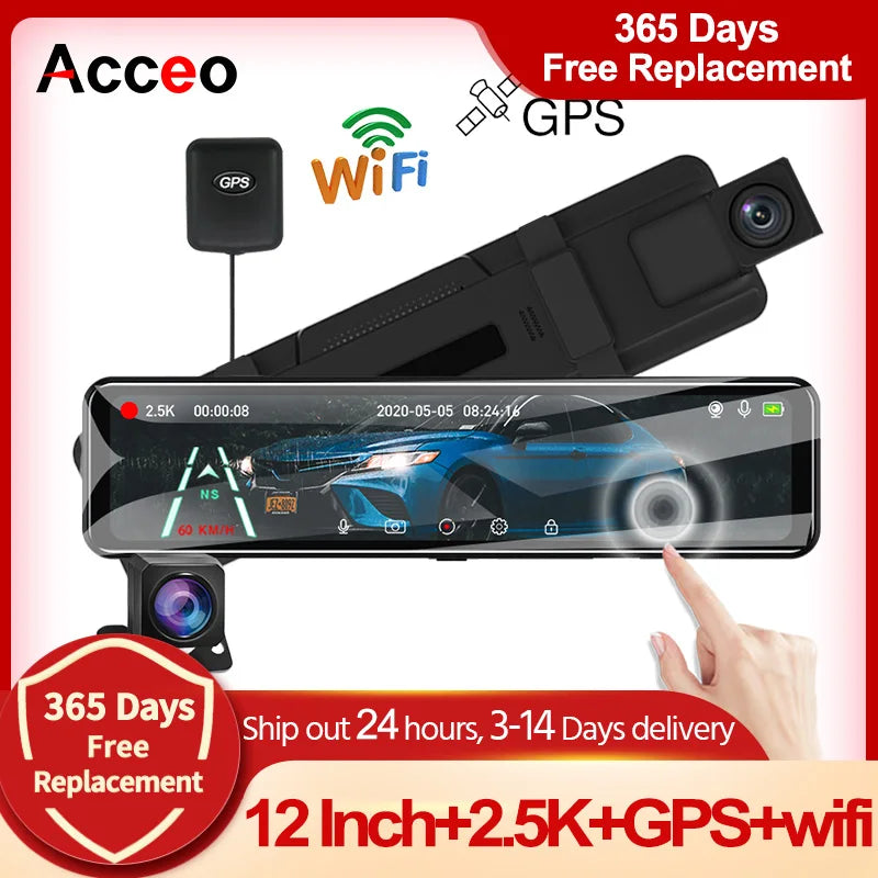 2K Sony IMX335 Vehicle Rearview Mirror 12 Inch Dash WIFI Camera Video Recorder with GPS