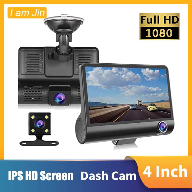 4 inch Black Box Car DVR Dashcam Camera IPS with HD Screen 1080P Dual Lens Video Recorder Front + Interior View Camera