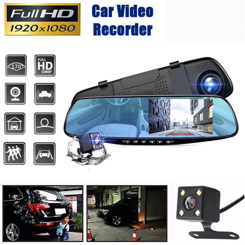 4.3 Inch 24H HD 1080P Dual Lens Dash Cam Video Recorder 1080P Driving Mirror