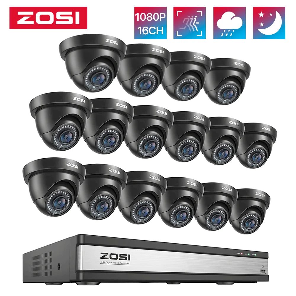 ZOSI 16CH 1080p Wired Security Camera System 16Channel DVR Kit Motion Detection 2MP Home Outdoor CCTV Video Surveillance Set